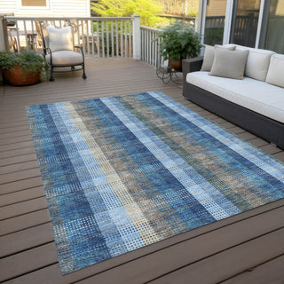 Piper Looms Chantille Plaid ACN966 Denim Machine Washable Area Rug Outdoor Lifestyle Image Feature