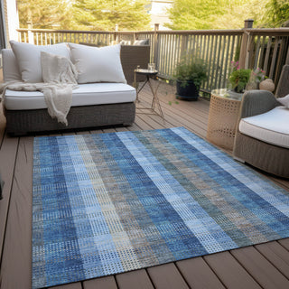 Piper Looms Chantille Plaid ACN966 Denim Machine Washable Area Rug Outdoor Lifestyle Image Feature