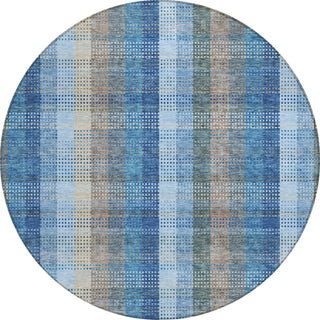Piper Looms Chantille Plaid ACN966 Denim Machine Washable Area Rug Round Main Image