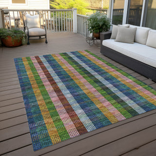Piper Looms Chantille Plaid ACN966 Navy Machine Washable Area Rug Outdoor Lifestyle Image Feature