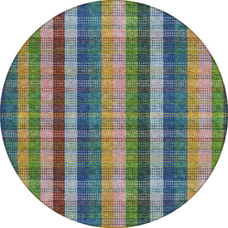 Piper Looms Chantille Plaid ACN966 Navy Machine Washable Area Rug Round Main Image