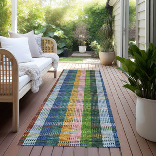 Piper Looms Chantille Plaid ACN966 Navy Machine Washable Area Rug Runner Outdoor Lifestyle Image Feature