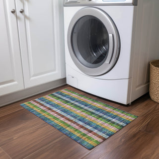 Piper Looms Chantille Plaid ACN966 Navy Machine Washable Area Rug Scatter Lifestyle Image Feature