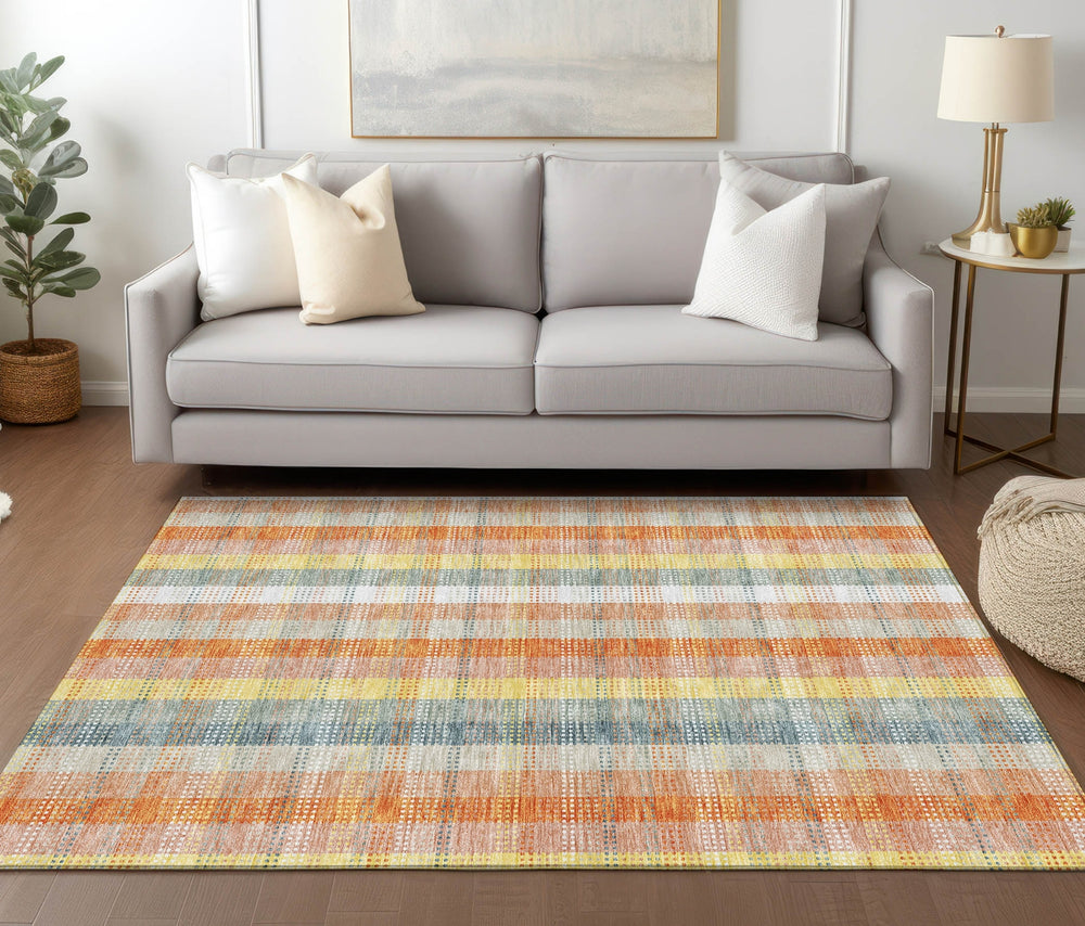 Piper Looms Chantille Plaid ACN966 Peach Machine Washable Area Rug Lifestyle Image Feature