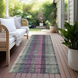 Piper Looms Chantille Plaid ACN966 Plum Machine Washable Area Rug Runner Outdoor Lifestyle Image Feature