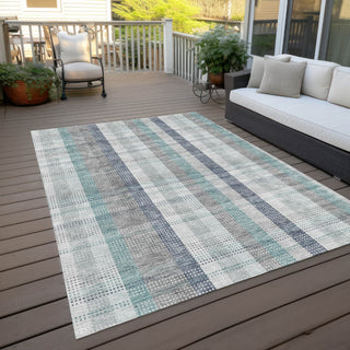 Piper Looms Chantille Plaid ACN966 Silver Machine Washable Area Rug Outdoor Lifestyle Image Feature