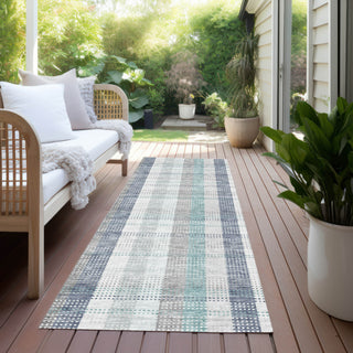 Piper Looms Chantille Plaid ACN966 Silver Machine Washable Area Rug Runner Outdoor Lifestyle Image Feature