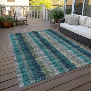 Piper Looms Chantille Plaid ACN966 Teal Machine Washable Area Rug Outdoor Lifestyle Image Feature