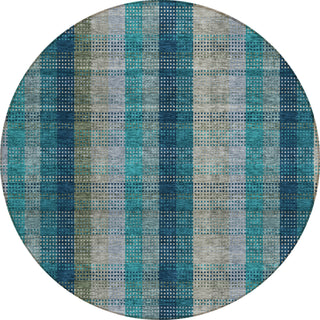 Piper Looms Chantille Plaid ACN966 Teal Machine Washable Area Rug Round Main Image