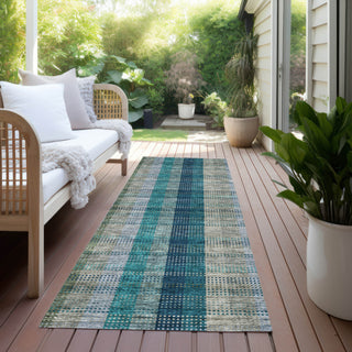 Piper Looms Chantille Plaid ACN966 Teal Machine Washable Area Rug Runner Outdoor Lifestyle Image Feature