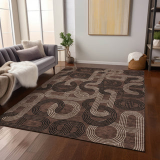 Piper Looms Chantille Geometric ACN967 Chocolate Machine Washable Area Rug Lifestyle Image Feature