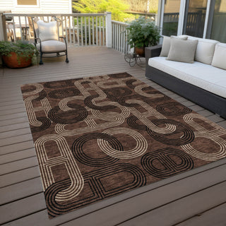 Piper Looms Chantille Geometric ACN967 Chocolate Machine Washable Area Rug Outdoor Lifestyle Image Feature