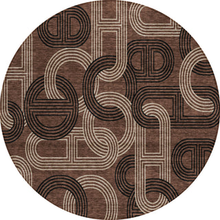 Piper Looms Chantille Geometric ACN967 Chocolate Machine Washable Area Rug Round Main Image