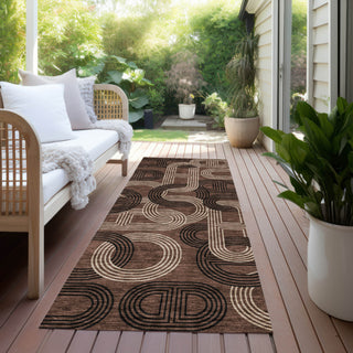 Piper Looms Chantille Geometric ACN967 Chocolate Machine Washable Area Rug Runner Outdoor Lifestyle Image Feature