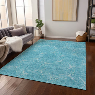 Piper Looms Chantille Geometric ACN968 Aqua Machine Washable Area Rug Lifestyle Image Feature