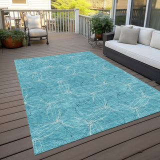 Piper Looms Chantille Geometric ACN968 Aqua Machine Washable Area Rug Outdoor Lifestyle Image Feature