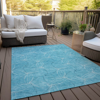 Piper Looms Chantille Geometric ACN968 Aqua Machine Washable Area Rug Outdoor Lifestyle Image Feature