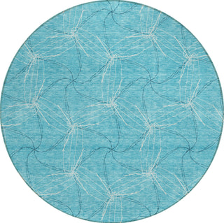 Piper Looms Chantille Geometric ACN968 Aqua Machine Washable Area Rug Round Main Image