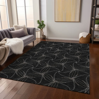 Piper Looms Chantille Geometric ACN968 Black Machine Washable Area Rug Lifestyle Image Feature