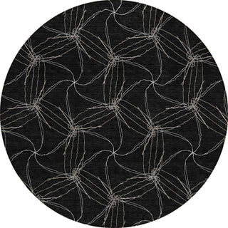 Piper Looms Chantille Geometric ACN968 Black Machine Washable Area Rug Round Main Image