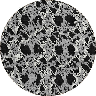 Piper Looms Chantille Abstract ACN969 Black Machine Washable Area Rug Round Main Image