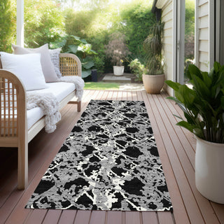 Piper Looms Chantille Abstract ACN969 Black Machine Washable Area Rug Runner Outdoor Lifestyle Image Feature