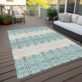 Piper Looms Chantille Southwest ACN970 Teal Machine Washable Area Rug Outdoor Lifestyle Image Feature