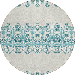Piper Looms Chantille Southwest ACN970 Teal Machine Washable Area Rug Round Main Image