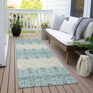 Piper Looms Chantille Southwest ACN970 Teal Machine Washable Area Rug Runner Outdoor Lifestyle Image Feature