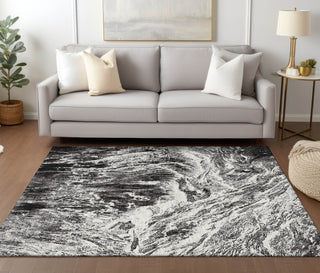 Piper Looms Chantille Abstract ACN971 Black Machine Washable Area Rug Lifestyle Image Feature