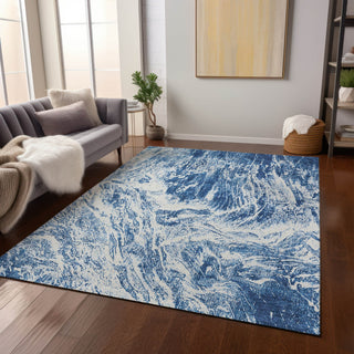 Piper Looms Chantille Abstract ACN971 Navy Machine Washable Area Rug Lifestyle Image Feature