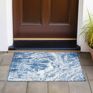 Piper Looms Chantille Abstract ACN971 Navy Machine Washable Area Rug Scatter Outdoor Lifestyle Image Feature
