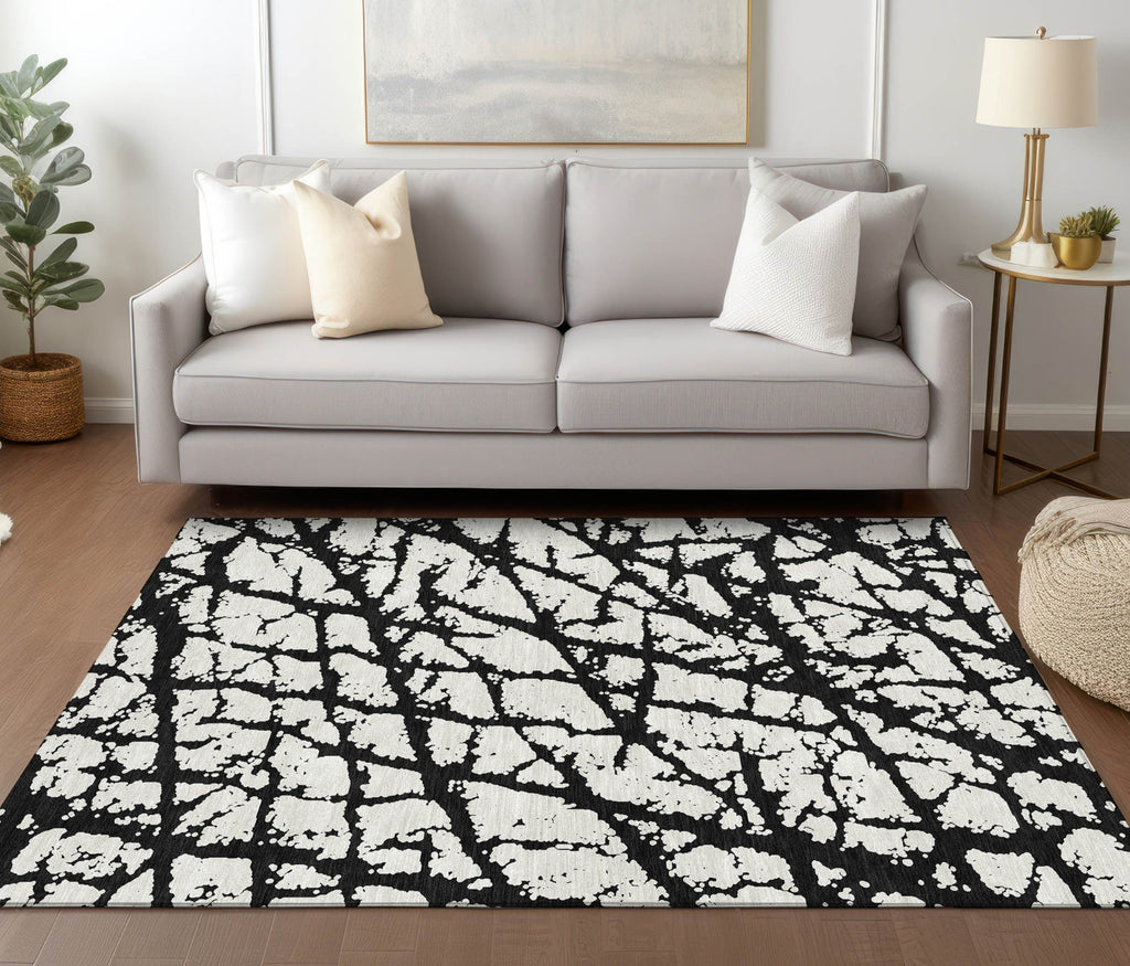 Piper Looms Chantille Abstract ACN972 Black Machine Washable Area Rug main image