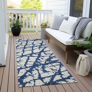 Piper Looms Chantille Abstract ACN972 Navy Machine Washable Area Rug Runner Outdoor Lifestyle Image Feature