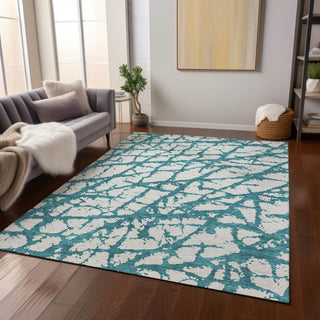 Piper Looms Chantille Abstract ACN972 Teal Machine Washable Area Rug Lifestyle Image Feature
