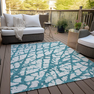 Piper Looms Chantille Abstract ACN972 Teal Machine Washable Area Rug Outdoor Lifestyle Image Feature