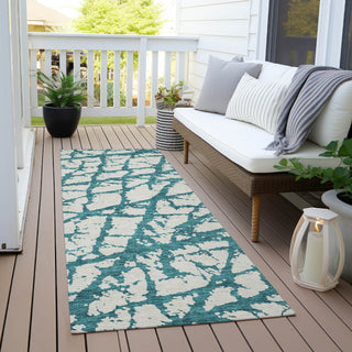 Piper Looms Chantille Abstract ACN972 Teal Machine Washable Area Rug Runner Outdoor Lifestyle Image Feature