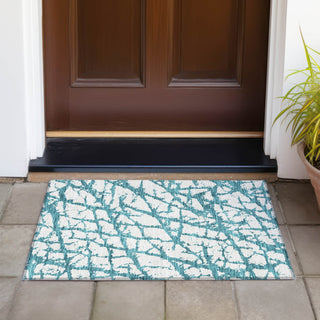 Piper Looms Chantille Abstract ACN972 Teal Machine Washable Area Rug Scatter Outdoor Lifestyle Image Feature