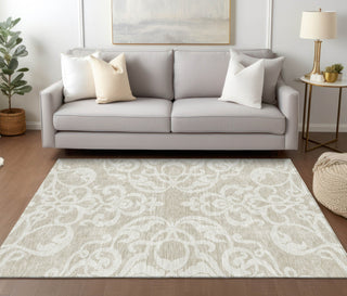 Piper Looms Chantille Damask ACN973 Beige Machine Washable Area Rug Lifestyle Image Feature