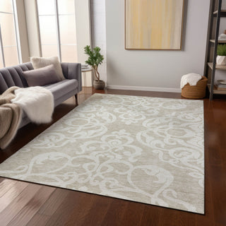 Piper Looms Chantille Damask ACN973 Beige Machine Washable Area Rug Lifestyle Image Feature