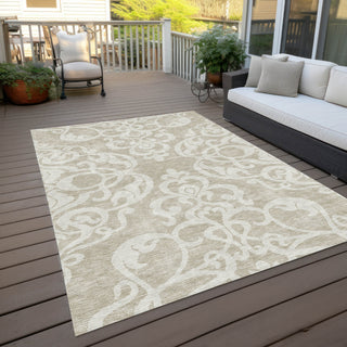 Piper Looms Chantille Damask ACN973 Beige Machine Washable Area Rug Outdoor Lifestyle Image Feature