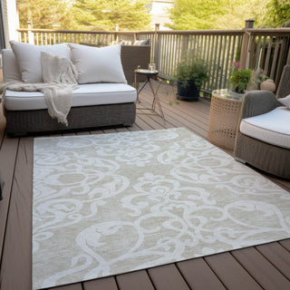 Piper Looms Chantille Damask ACN973 Beige Machine Washable Area Rug Outdoor Lifestyle Image Feature
