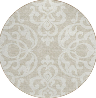Piper Looms Chantille Damask ACN973 Beige Machine Washable Area Rug Round Main Image