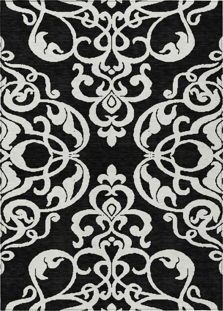 Piper Looms Chantille Damask ACN973 Black Machine Washable Area Rug main image