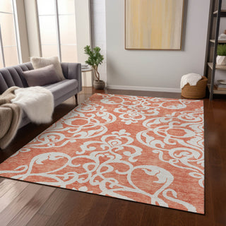 Piper Looms Chantille Damask ACN973 Coral Machine Washable Area Rug Lifestyle Image Feature