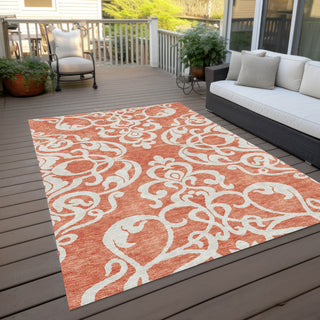 Piper Looms Chantille Damask ACN973 Coral Machine Washable Area Rug Outdoor Lifestyle Image Feature