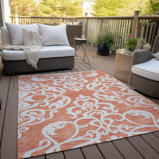 Piper Looms Chantille Damask ACN973 Coral Machine Washable Area Rug Outdoor Lifestyle Image Feature
