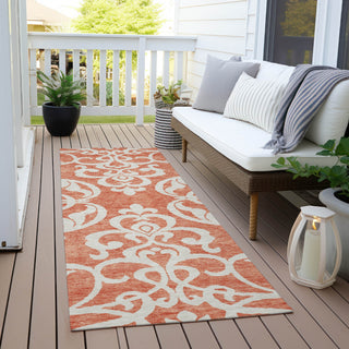 Piper Looms Chantille Damask ACN973 Coral Machine Washable Area Rug Runner Outdoor Lifestyle Image Feature