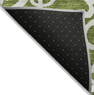 Piper Looms Chantille Damask ACN973 Green Machine Washable Area Rug Backing Image