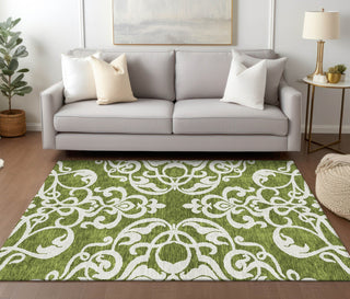 Piper Looms Chantille Damask ACN973 Green Machine Washable Area Rug Lifestyle Image Feature